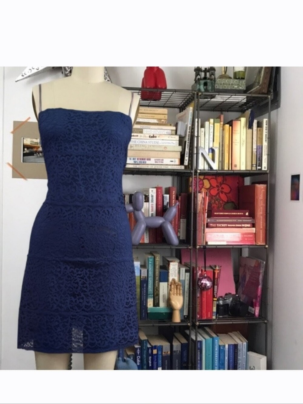 NEW JOSIE Natori Allover Lace Chemise Slip Dress Navy Blue Sheer Size M Rare NWT